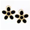 Image 1 : Elizabeth Locke Hammered 18k Gold Oval Black Onyx Flower Cluster Omega Earrings