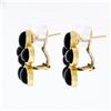 Image 5 : Elizabeth Locke Hammered 18k Gold Oval Black Onyx Flower Cluster Omega Earrings
