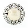 Image 4 : Vintage 18K White Gold Large Golden Pearl 2.10 ctw Tiered Double Diamond Halo Ri