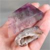 Image 8 : Polished Rainbow Fluorite Slice & Raw Oco Geode