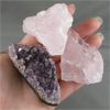 Image 1 : 2 Raw Rose Quartz Crystals & 1 Raw Amethyst Cluster