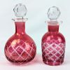 Image 1 : Set of 2 Vintage Cranberry Flashed Cut Glass Perfume Bottles 
