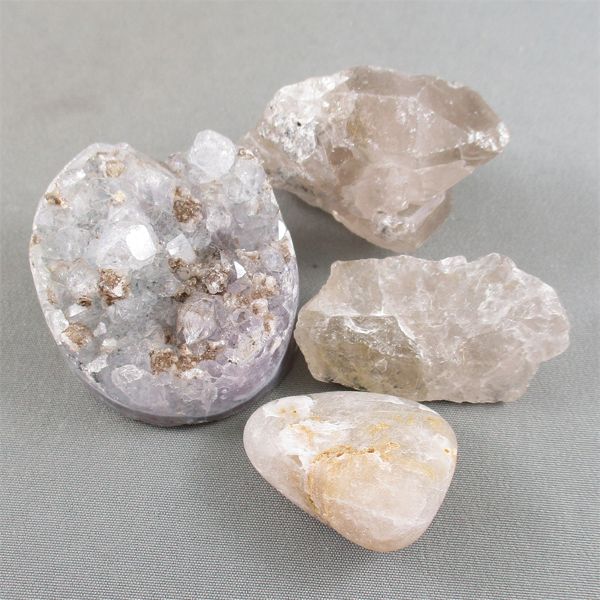 Raw Light Amethyst Cluster & 3 Rutile Quartz Crystals