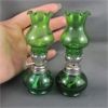 Image 2 : Set of 2 Vintage Mini Green Glass Oil Lamps 