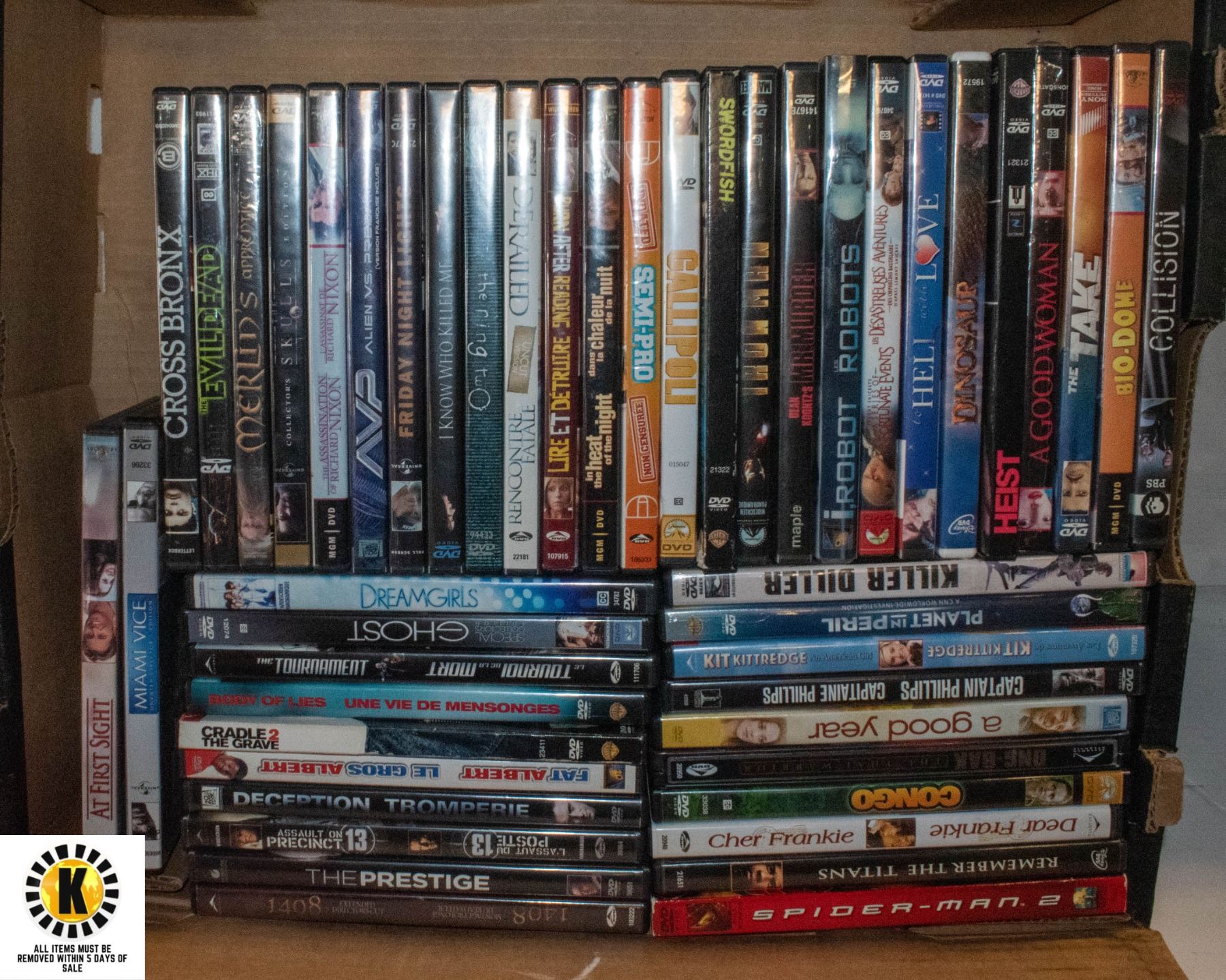 LARGE BOX OF DVDS.