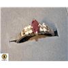 STERLING SILVER SIMULATED RUBY & DIAMOND RING