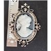 SILVER TONE WITH GREY CAMEO BROOCH