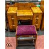 Image 1 : VINTAGE WATERFALL VANITY WITH UPHOLSTERED STOOL