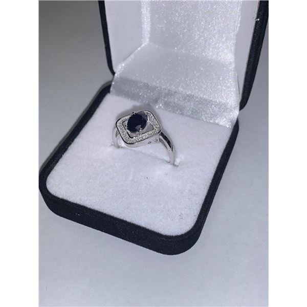 Ladies Oval Cut Sapphire Solitaire Cluster Ring