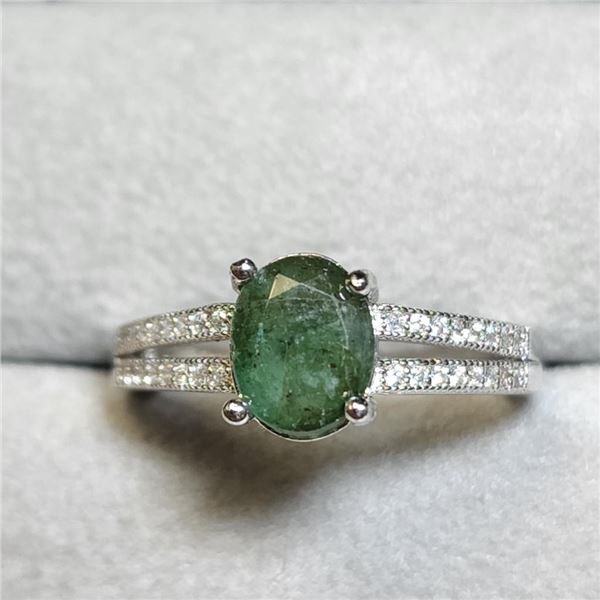 Silver Emerald Oval Cut Solitaire Ring Suggested Retail Value $240.00