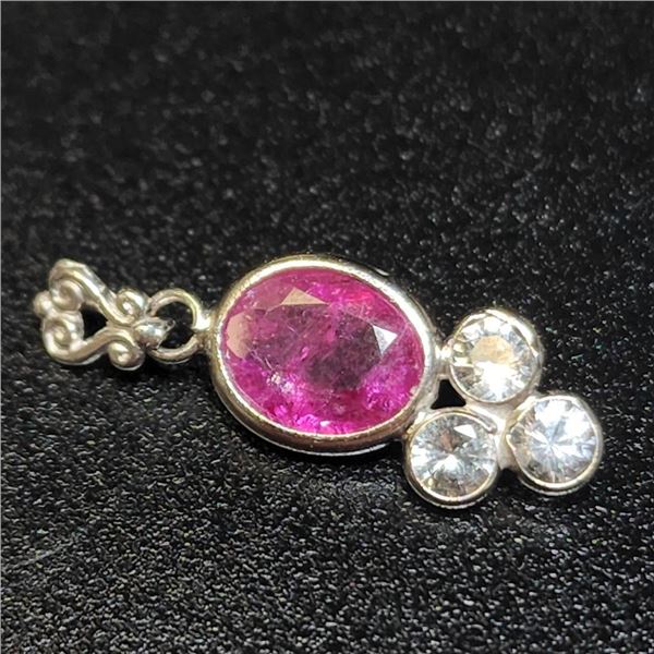 14K White Gold 1.8 Carat Ruby Solitaire & Diamond Pendant Suggested Retail Value $1200.00