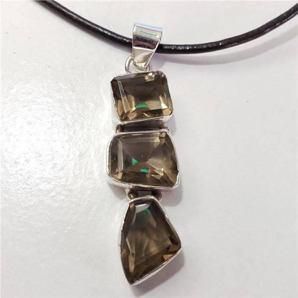 Silver Smokey Quartz W/ Cord Pendant (~Size 0) (~length 0inches) (~weight 5.26g), Suggested Retail V