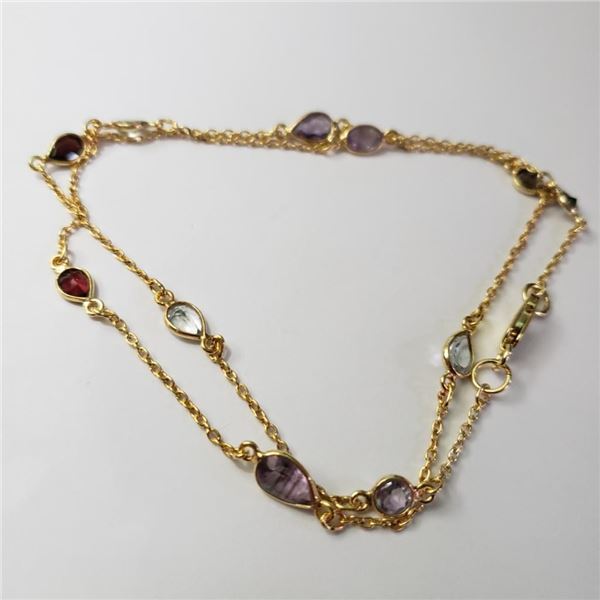 Silver Multi Color Gemstone Necklace (~Size 0) (~length 18inches) (~weight 5g), Suggested Retail Val