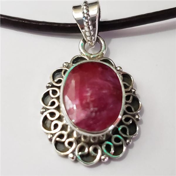 Silver Ruby W/ Cord Pendant (~Size 0) (~length 0inches) (~weight 4.49g), Suggested Retail Value $200