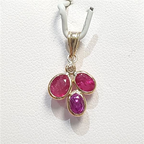 14K Yellow Gold Ruby(2.2ct) Diamond(0.04ct) Pendant (~Size 0) (~length 0 inches) (~weight 0.9g), App
