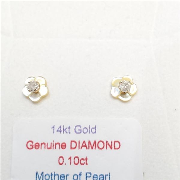 14K Yellow Gold Diamond(0.1ct) Mother Of Pearls(0.35ct) Earrings (~Size 0) (~length 0 inches) (~weig