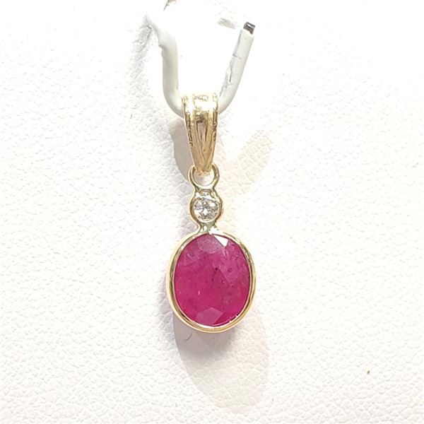 14K Yellow Gold Ruby(2ct) Diamond(0.08ct) Pendant (~Size 0) (~length 0 inches) (~weight 0.73g), Appr