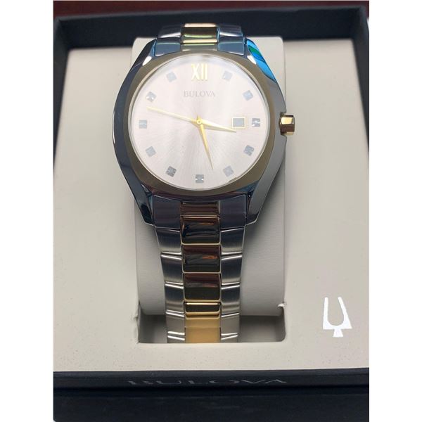 NEW Bulova Model 96B121 Gents two Tone Date Face Wrist Watch with Box