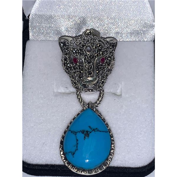 Natural Turquoise 30.00 carat .925 Silver Panther Pendant with appraisal certificate $1100.00