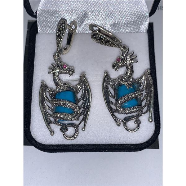Set of .925 Silver Game of Thrones 8.77 Carat Turquoise Earrings with appraisal certificate $775.00