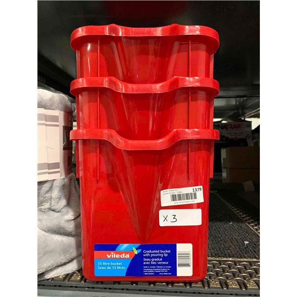 Lot of 3 Vileda 15 L Wash Buckets