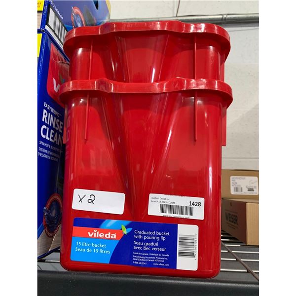Lot of 2 Vileda 15 L Wash Buckets