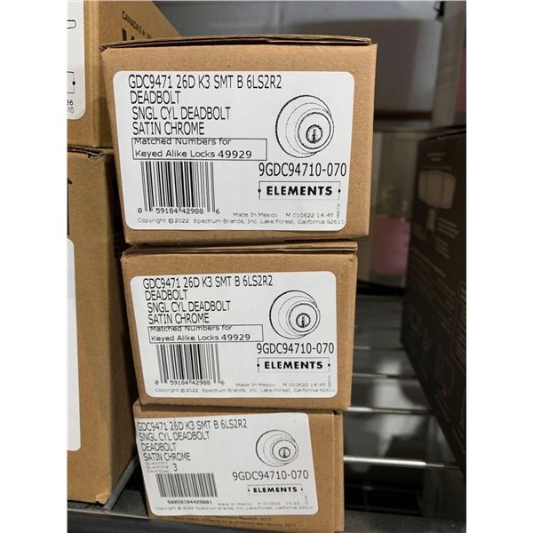 Weiser Elements Dead Bolt Single Cylinder Satin Chrome Lot of 3