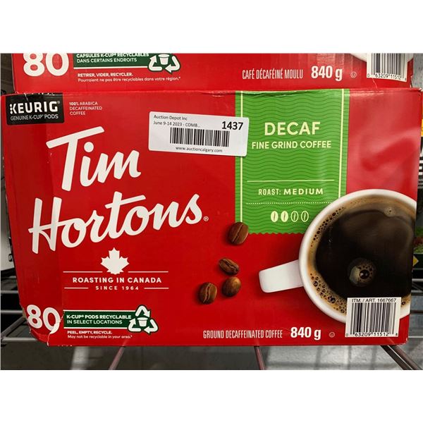 80 Count Tim Hortons Decaf Coffee pods