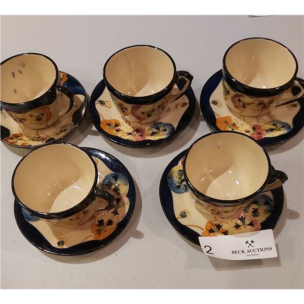 5 Vintage Pansy Cups and Saucers