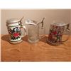 Image 1 : 2 Painted Glass Steins with Pewter Lids 6 H & 6 3/8 High & Glass Stein