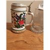 Image 2 : 2 Painted Glass Steins with Pewter Lids 6 H & 6 3/8 High & Glass Stein