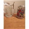 Image 3 : 2 Painted Glass Steins with Pewter Lids 6 H & 6 3/8 High & Glass Stein