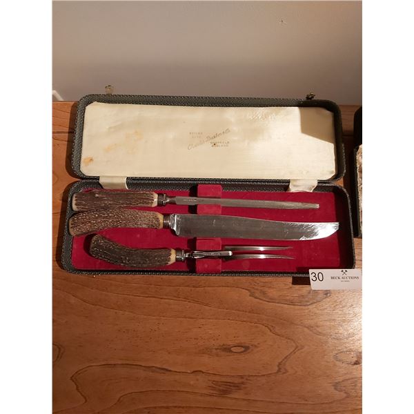 Charles Barber & Co. Carving Set ( Bone Handles) & Vintage Box