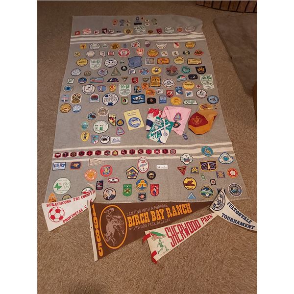 Large Blanket with girl Guide Badges, Books, Pennants