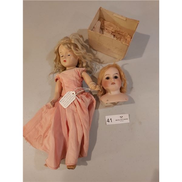 Shoulder Plate Porcelain doll head 4 1/4 inches & doll