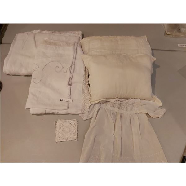 2 Baby Pillows, Vintage Baby Gown & 2 Vintage Tablecloths