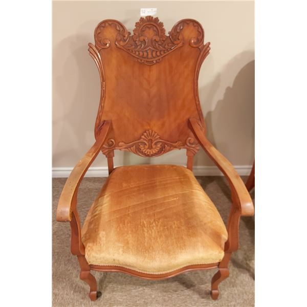 Victorian Men's Arm Chair with Book-Match Veneer Back