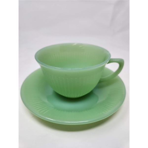 Vintage Green Fire-King cup and saucer