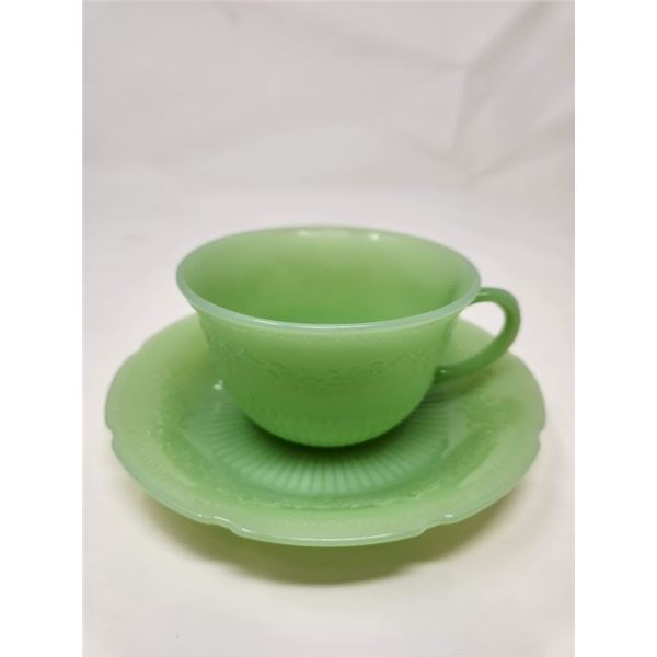 Vintage Green Fire-King cup and saucer