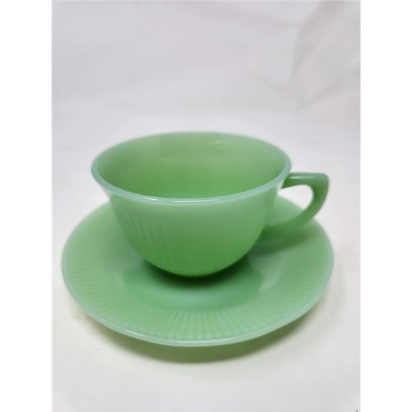 Vintage Green Fire-King cup and saucer