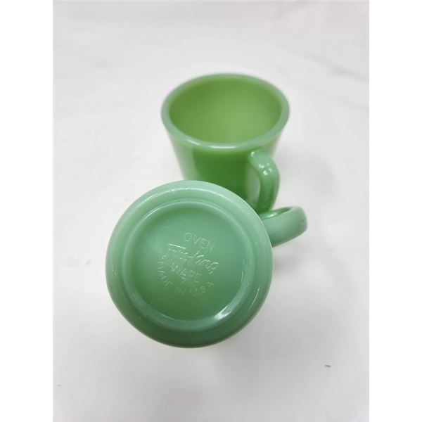 2 Vintage Green Fire-King Mugs