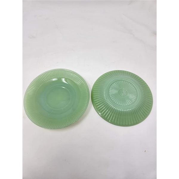 Pair of Vintage Green Fire-King Saucers
