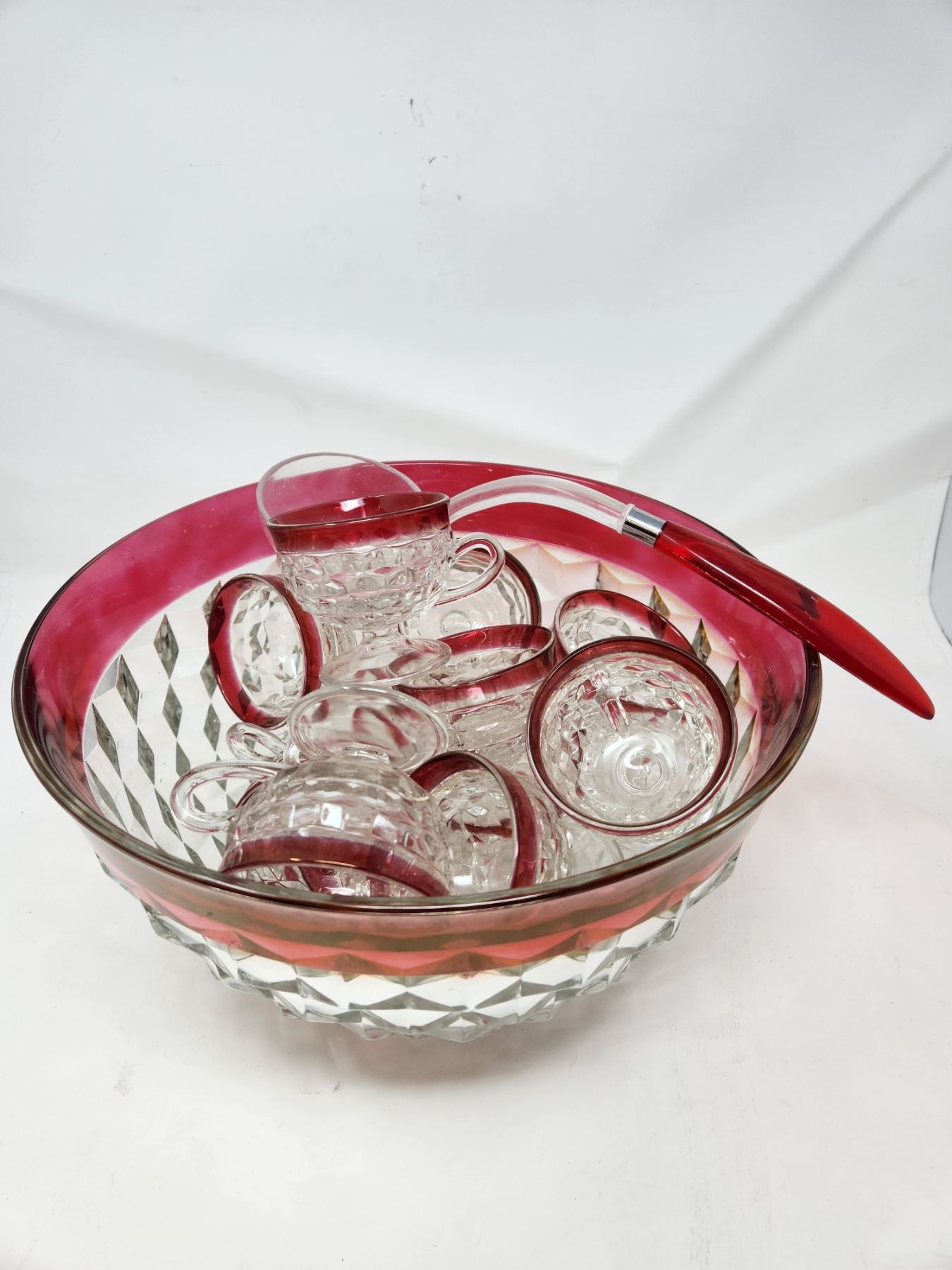 Vintage Ruby Crystal punch bowl set