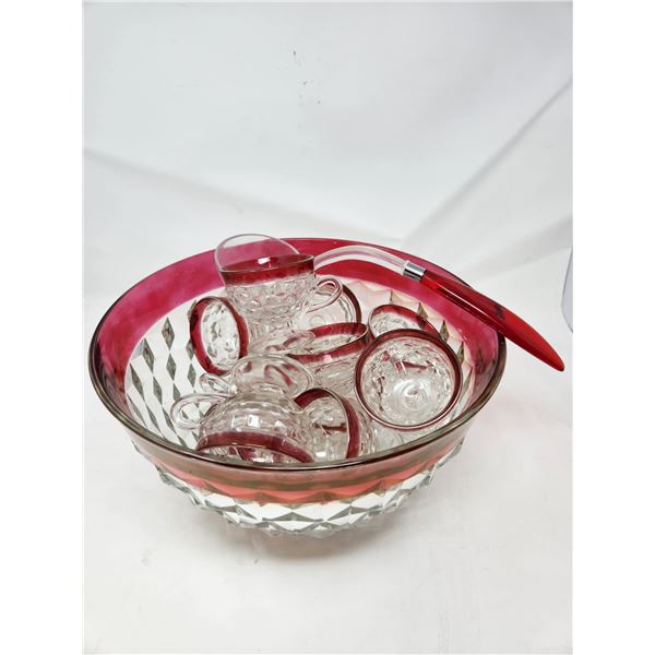 Vintage Ruby Crystal punch bowl set