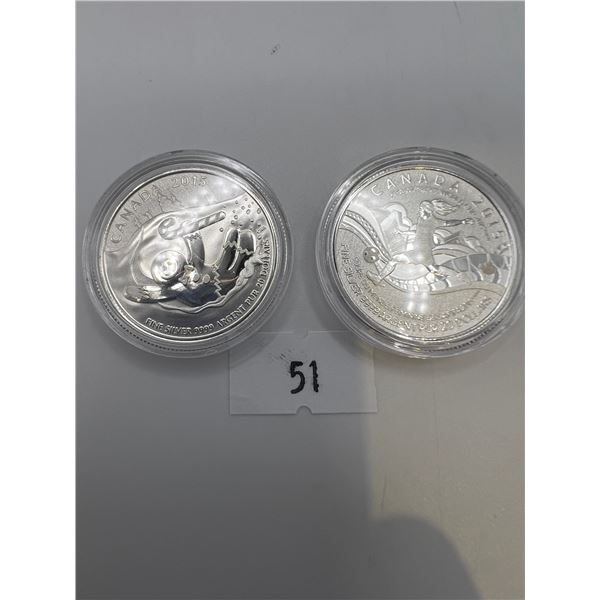 2 x  Fine Silver Canadian $20 Coins (Set 2)