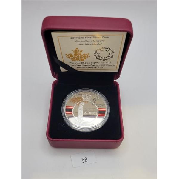 2017 Canadian Fine SIlver $20 - Sacrifice Medal