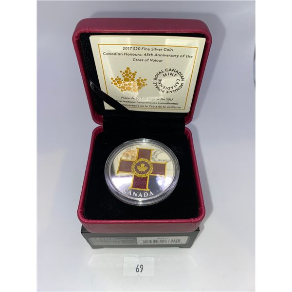 2017 $20 Canadian Honours - 45th Anniversary of the Cross of Valour Fine Silver Coin