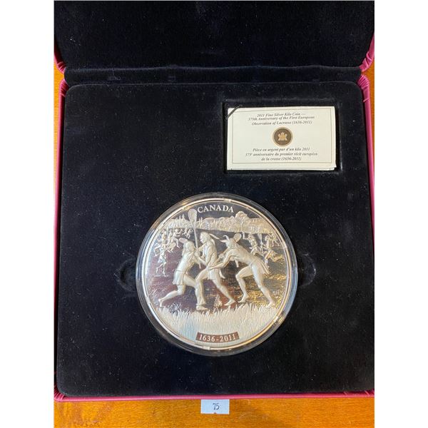 2011 Canada $250 375th Anniversary of Lacrosse Fine Silver Kilo