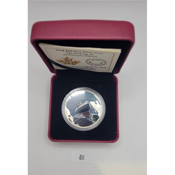 2018 Canadian Fine Silver 20 Dollar "SS Princess Sophia"