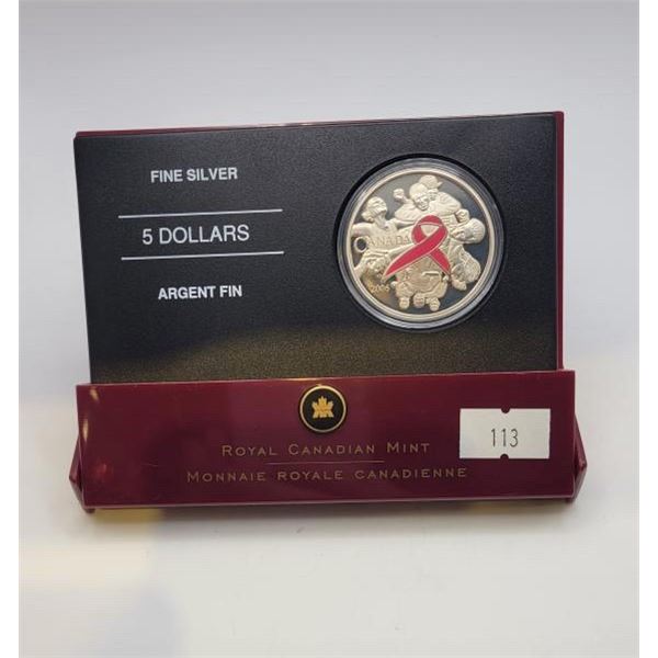 2006 Canadian Fine Silver 5 Dollar "Pink Ribbon"